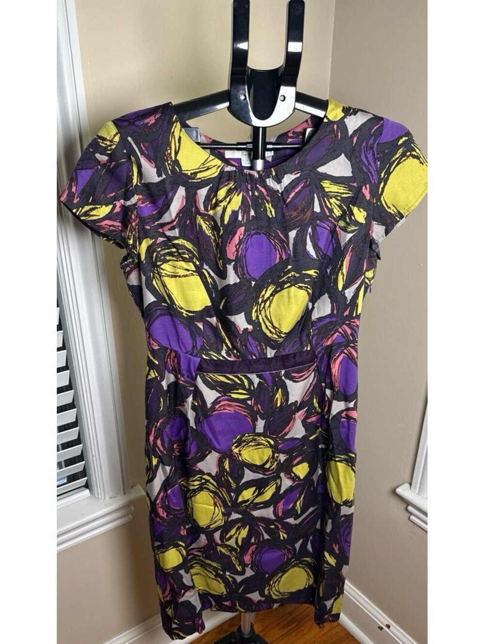 Boden Silk Blend Sheath Dress Purple Yellow Floral Print Women’s US 10 Long